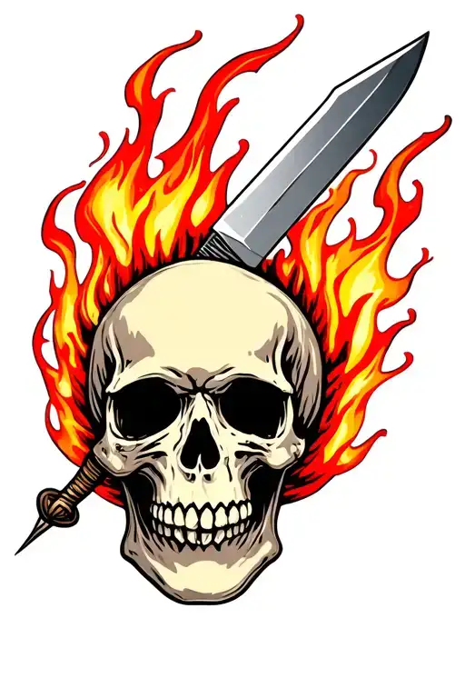 Skull With Flaming Knife Through Its Head