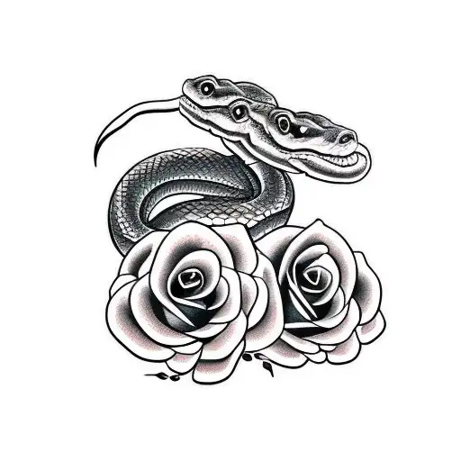 Two Headed Snake With Roses Around The Snake