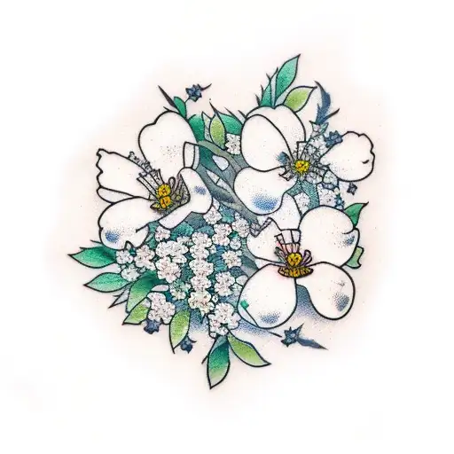 White Hawthorn Blossom With Honey Bee