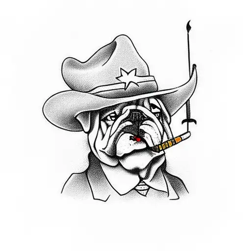 Bulldog Dressed As A Cowboy Smoking A Pipe