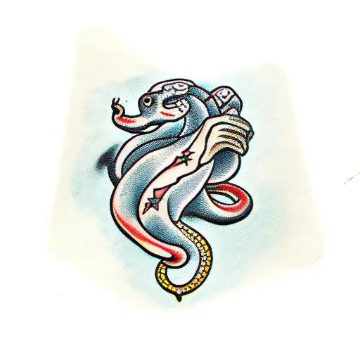 Womans Hand With Snake And A Tarot Card