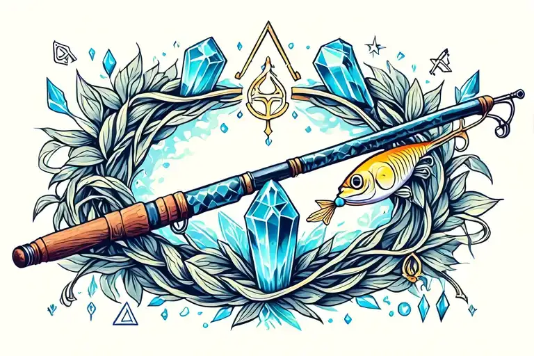 A Fishing Rod Intertwined With Crystals And Surrounded By Mystical Symbols Representing White Magic