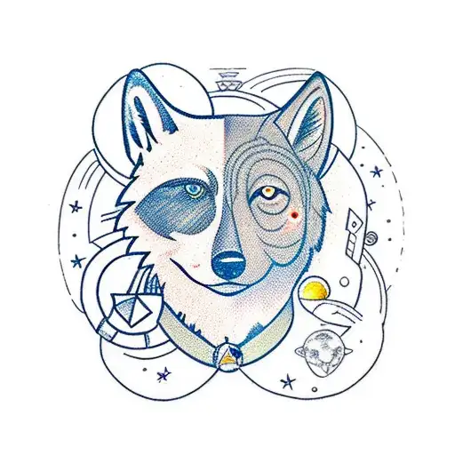 A Space Engineer Working On A Spaceship With A Wolf Companion