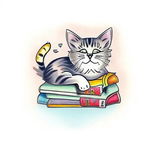 Cat Asleep On Book Shelf