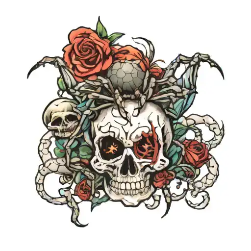 Tattoo Of A Spider Biting A Skull With Blood