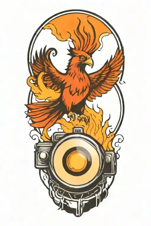 Phoenix Rising From Flames Of A Camera Lens Morphing