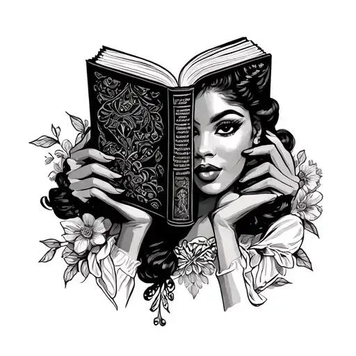 African American Pin Up Girl Holding A Book Open Book