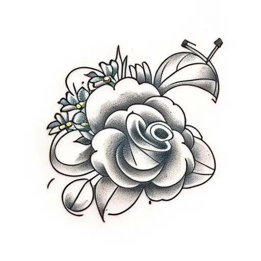 Cherry And Four Leaf Clovers And Flowers