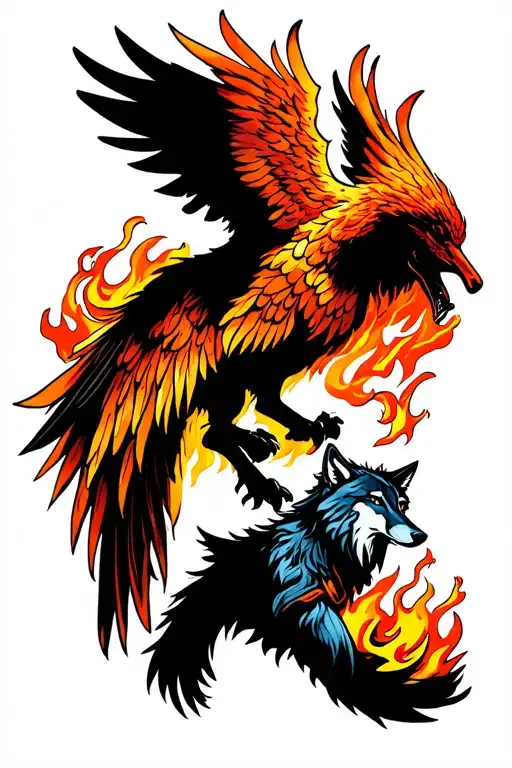 Phoenix And A Wolf Helping Him Rise From The Ashes