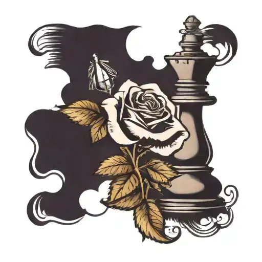 Queen Chess Piece With Single Rose Behind It From Top