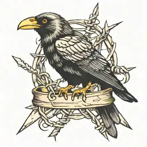 Crow And Barb Wire Wrapped