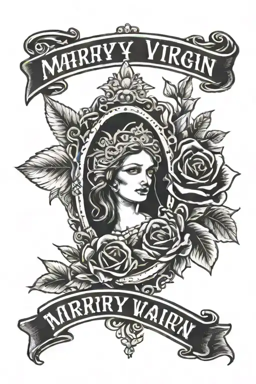 Oldschool Virgin Marry Around Dark Lettering Black And White