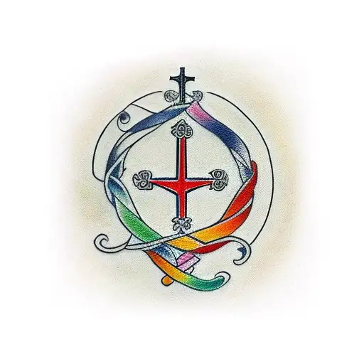 Traditional Style Tattoo Featuring Word Faith Symbols Intertwined With Ancient Runes