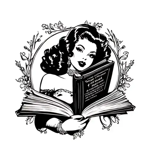 Black Pin Up Girl Holding A Book Open Book