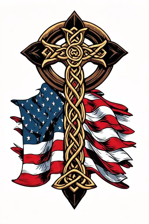 Celtic Cross American Flag Intertwined