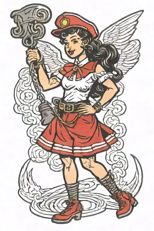 Sailor Jerry Style Firefighter Girl Holding Ofarrel Hook