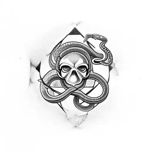 Snake Ouroboros Held Up Atlas With A Skull Inside