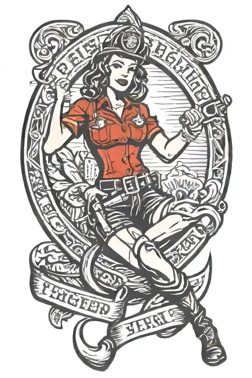 Firefighter Pin Up Girl Holding New York Hook