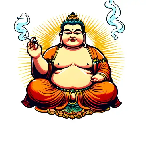 Fat Buddha Pose And Smokes