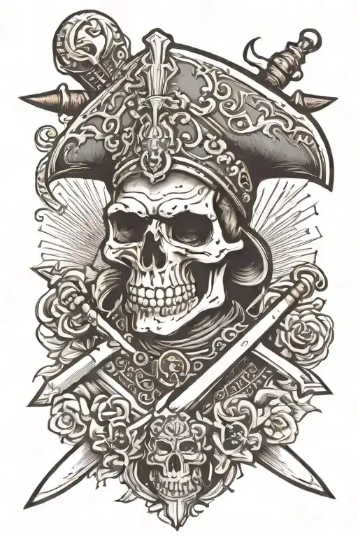 Conquistador Skull With 3 Swords