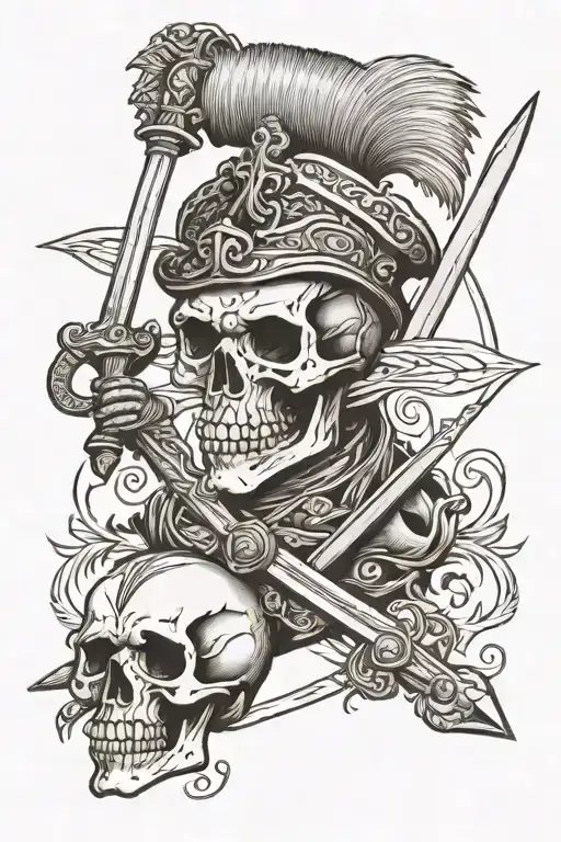 Conquistador Skull With 3 Swords