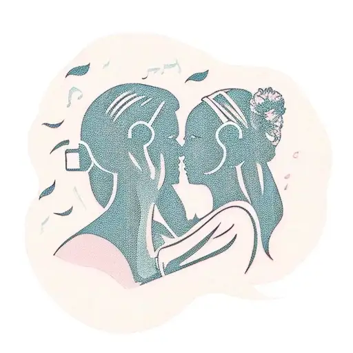 A Silhouette Of A Mother And Daughter Listening To Music