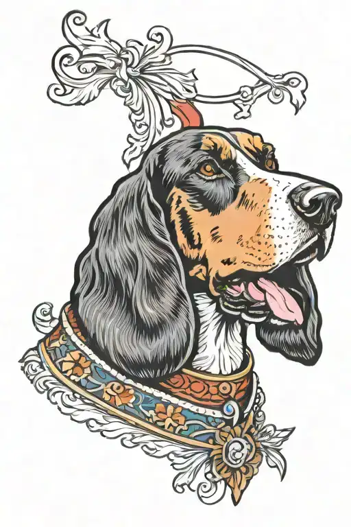 Tricolored Hound Dog American Traditional Portrait Funny