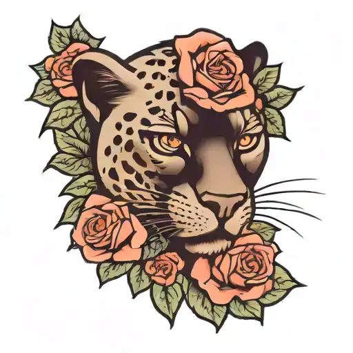 Panther Head And Rose Surrounded
