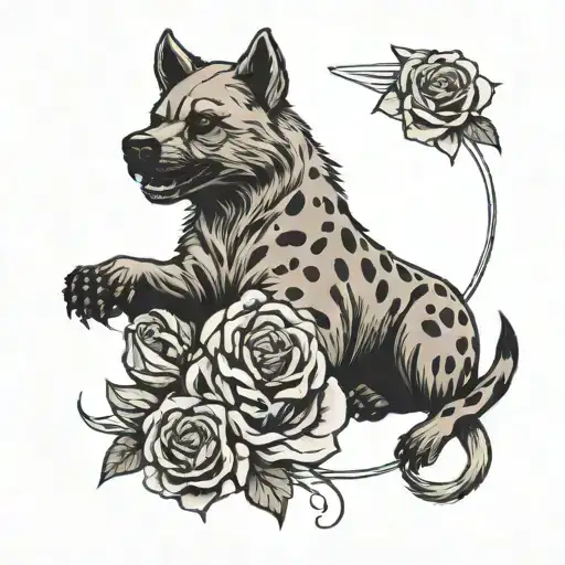 Hyena And Roses And Hourglass And Skulls Tattoo Featuring