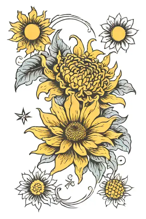 Sun With Chrysanthemum & Carnation Flowers