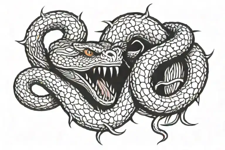 Snake In Barbed Wire With Blood On The Horns