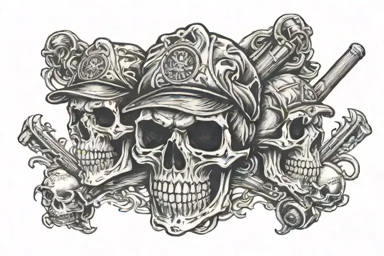 Three Skulls With A Baseball Hat