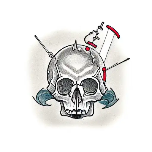 Skull With A Piston Stuck In Top Of Skull