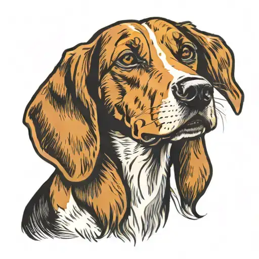 Tricolored Hound Dog American Traditional Portrait
