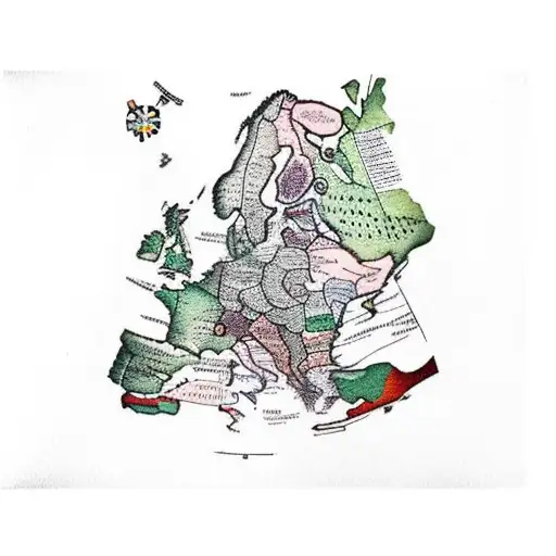 A Traditional Style Tattoo Of A Vintage Map With Plant Illustrations Marking Travel Destinations