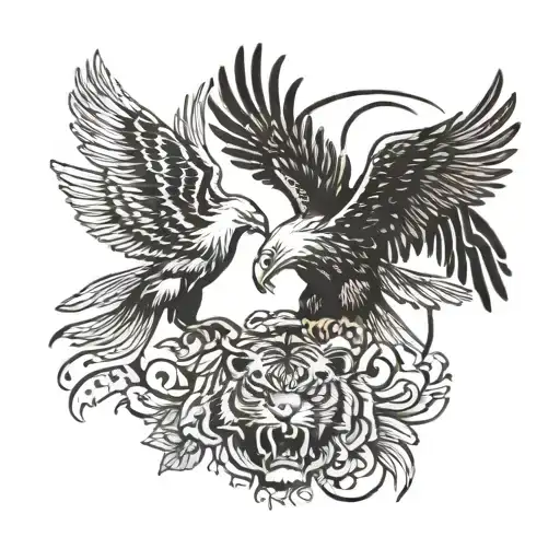 Eagle And A Tiger Fighting