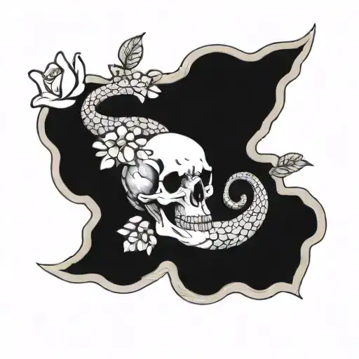 Snake Skull Surrounded By Flowers