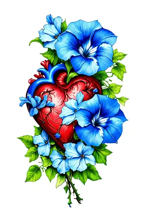 Mom Heart And Blue Morning Glory Flowers With Vine