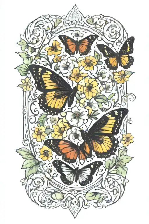 Strength Card Tarot Black Queen Butterflies Flowers Surround It