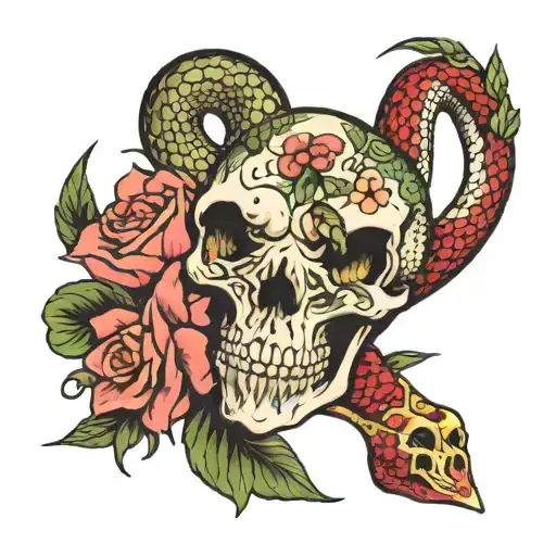 Snake Skull Surrounded By Flowers