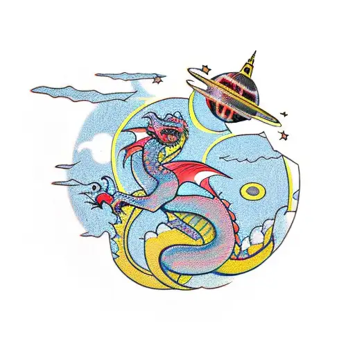 Traditional Style Dragon In A Star Trek Uniform Exploring A Mysterious Planet