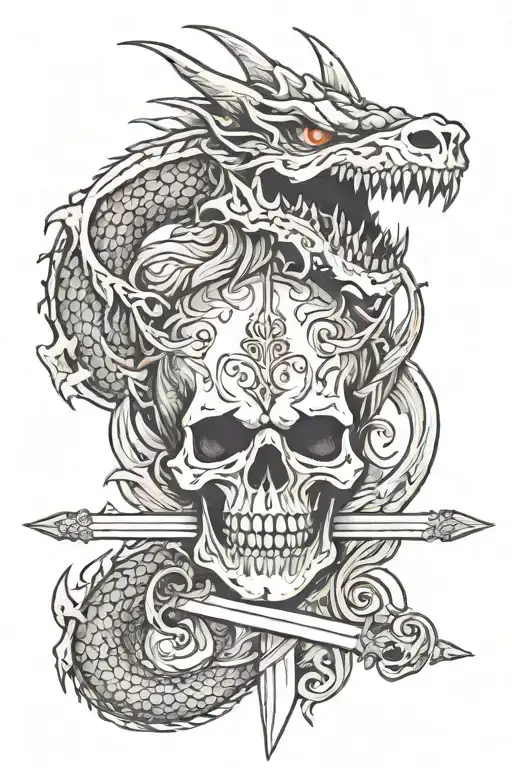 Skull Dragon Sword Intertwined