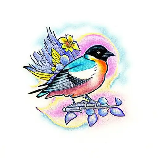 Oriole Bird With Cosmo Flower In Background