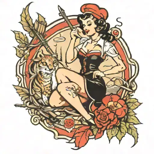 Pin Up Girl Hunting Scene