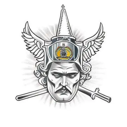 Combine The Police Baton And Saint Michael In A Traditional Style