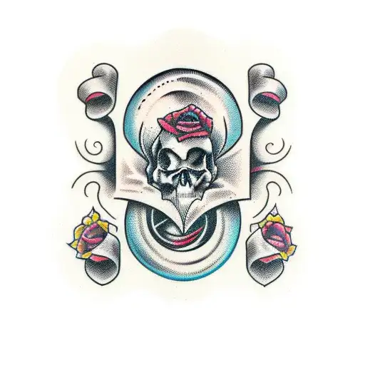 Hourglass With Skulls And Waves