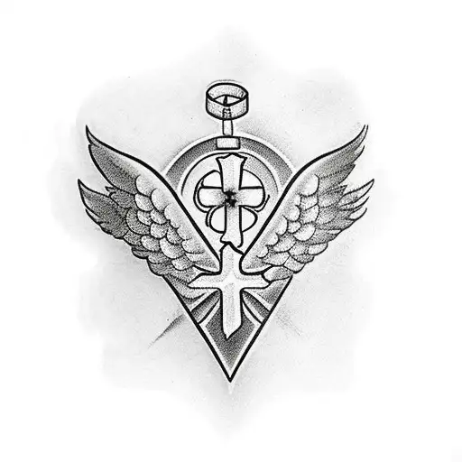 Angel Wings With A Cross In The Middle And Halo On Top