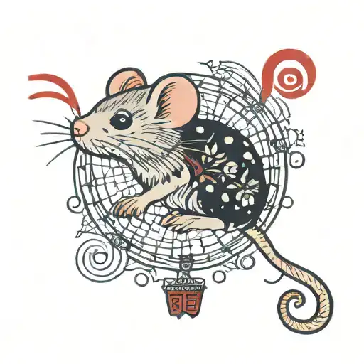 Mouse In Korean With Shattered Glass And Red String Around The Word