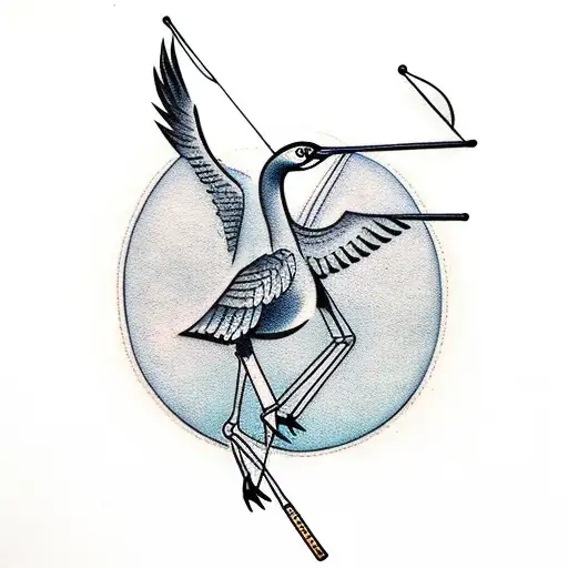 Crane Holding Shooting A Bow And Arrow With Its Legs