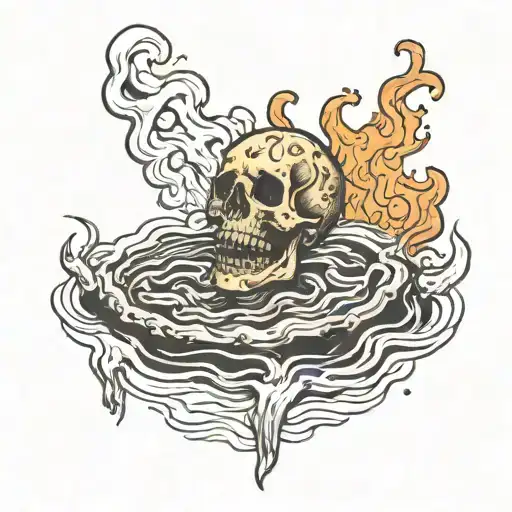 Torched Corpse Floating Above Water Tattoo Art